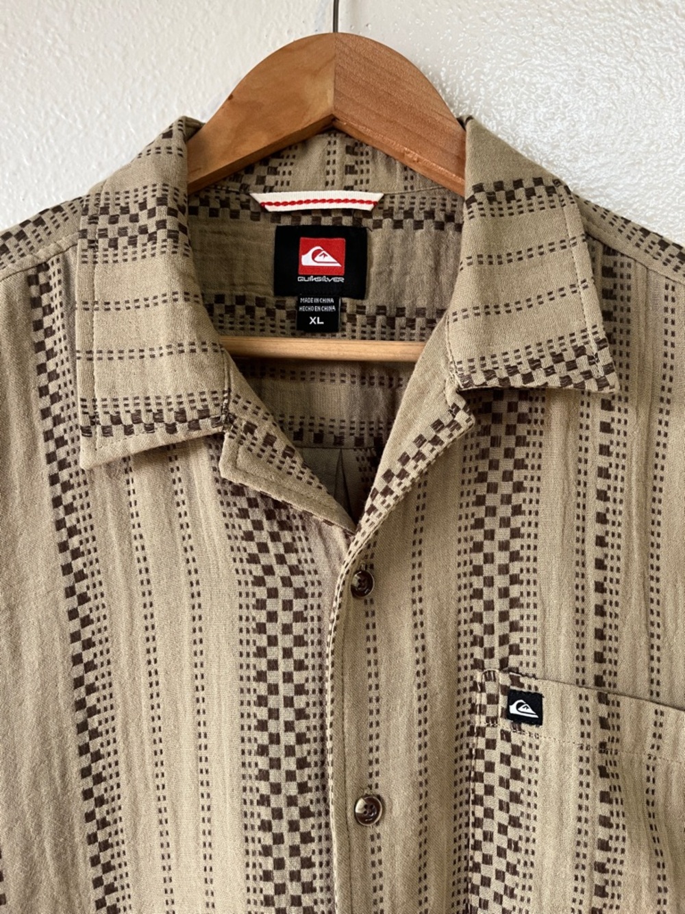 Quicksilver Neutral Brown 100% Cotton Natural Fiber Hippy Surf Shirt XL - Picture 2 of 7